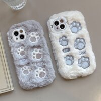 Ốp điện thoại sang trọng lông ấm áp cho iPhone 14 Plus 14 Pro 12 13 15 Pro Max 11 15 Plus 13 Pro Cat Paw Print Winter Phone Case