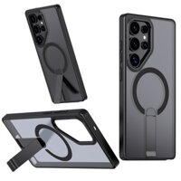 Ốp điện thoại sang trọng mờ với giá đỡ từ tính vô hình cho Samsung Galaxy S25 Ultra S24 S23 Ultra Plus S24 S23 FE S22 Ultra, sạc không dây, chân đế, vỏ cứng chống sốc