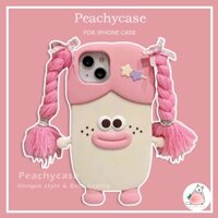 Ốp Điện Thoại Silicon Dày Hình Cô Gái Tóc Bện Màu Hồng diy Cho iphone 15 14 13 12 pro max 11 14promax 15pro