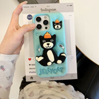 Ốp điện thoại silicon hình mèo Geely 3D hoạt hình cho iPhone 13 14 15 16 Pro Max Vỏ silicon mềm bảo vệ cho vỏ iPhone16