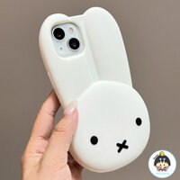 Ốp điện thoại silicon hình thỏ Miffy hoạt hình đơn giản 3D cho IPhone 16 15 14 Plus 13 12 11 Pro Max Ốp lưng TPU mềm chống sốc toàn diện
