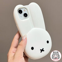 Ốp điện thoại silicon hình thỏ Miffy hoạt hình đơn giản 3D cho IPhone 16 15 14 Plus 13 12 11 Pro Max Ốp lưng TPU mềm chống rơi toàn diện