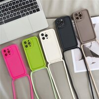 Ốp điện thoại silicon mềm đeo chéo Hàn Quốc cho iPhone 11 Pro Max X XS XR 12 13 14 15 Plus 7 8 16 Vỏ chống sốc