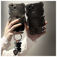 Ốp Điện Thoại Silicon Trong Suốt Họa Tiết Hoạt Hình Chú Gấu Dễ Thương Kèm Vòng Đeo Tay Cho IPhone 14 13 12 11 Pro Max 14