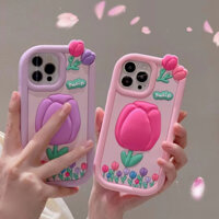 Ốp Điện Thoại Silicone Mềm Họa Tiết Hoa Tulip Ba Chiều Mẫu Mới Cho iPhone14 13 12 11 Pro MAX