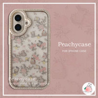 Ốp Điện Thoại Thỏ Nơ Hoa Hàn Quốc Tương Thích Cho iPhone 16 15 14 13 Pro Max 16promax Khung Kim Cương Sáng Bóng Chống Trầy Xước Vỏ PC Cứng Ốp Lưng