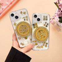 Ốp điện thoại thời trang lấp lánh lá vàng Fortune Spinner cho iPhone 16 15 14 13 12 11 Pro Max