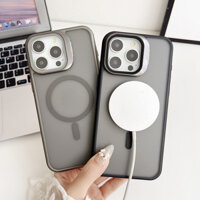 Ốp điện thoại trong mờ giá đỡ ống kính máy ảnh kim loại mờ sang trọng cho iPhone 16 15 14 13 12 11 Promax Plus Ốp lưng cứng chống sốc giá đỡ bảo vệ ống kính bằng kính