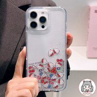 Ốp điện thoại trong suốt hình Hello Kitty Long lanh cát lún hoạt hình dễ thương cho IPhone 16 Plus 15 14 13 12 11 Pro Max Ốp lưng cứng lai chống rơi chống bụi bẩn