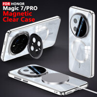 Ốp điện thoại trong suốt mạ sang trọng cho HONOR MAGIC 7 PRO / MAGIC7 5G Giá đỡ ống kính hợp kim từ tính Giá đỡ mặt sau cứng