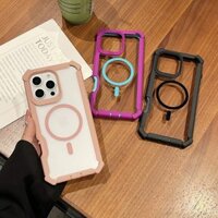 Ốp Điện Thoại Trong Suốt Từ Tính Chống Sốc Acrylic Cho IPhone 16 15 14 13 12 Pro 11 Max Vỏ Bốn Góc Chống Rơi Trong Suốt Bìa Cứng