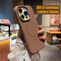 Ốp điện thoại từ tính bằng silicon lỏng cho iPhone 16 Pro 11 12 13 14 15 16 Pro Max Plus có bảo vệ ống kính máy ảnh phát sáng trong bóng tối (Quà tặng miễn phí) - Vỏ linh hoạt chống trầy xước