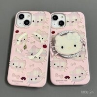 Ốp điện thoại từ tính hình mèo KT kẻ sọc hồng phong cách Hàn Quốc, tương thích với iPhone 14, chống sốc, 15 Pro Max, 13, 12, 11, XS, hoạt hình JIHJ