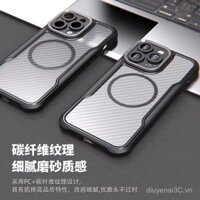 Ốp điện thoại từ tính họa tiết sợi carbon tương thích với iPhone 16 Pro Max, ốp điện thoại họa tiết Kevlar, 15 Pro trong suốt, 14 Pro, 13 lỗ lớn, 12 chống sốc, 11 VXPG