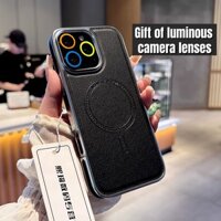 Ốp điện thoại từ tính kết cấu da mạ điện cao cấp Tương thích với iPhone 16 Pro Max 13 14 15 Pro Max Ốp lưng chống rơi có ống kính máy ảnh phát sáng