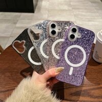 Ốp điện thoại từ tính lấp lánh toàn màn hình đơn giản thời trang cho IPhone 16 15 14 13 12 Pro Max cho vỏ sạc không dây IPhone11