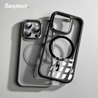 Ốp điện thoại từ tính trong suốt Sanptoch Diamond cho iPhone 16 / 15 / 14 / 13 / 12 Pro Max Crystal Acrylic Ốp lưng làm mát Vỏ bảo vệ thả trong suốt có vòng ống kính hợp kim