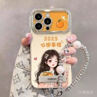 Ốp điện thoại tương thích với iPhone 16 Pro Max, iPhone 15/14, vòng tay cô gái màu cam chu đáo, cửa sổ mạ điện 13/12