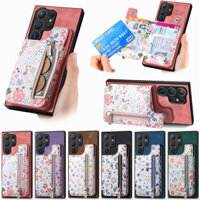 Ốp Điện Thoại Ví Samsung Galaxy S23 S24 S22 S21 S20 FE Plus Ultra 5G Sơn Dây Kéo Khe Cắm Thẻ RFID Chặn Vỏ Bảo Vệ