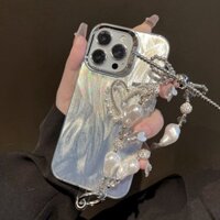 Ốp điện thoại vòng tay ngọc trai thời trang cho iPhone 11 12 13 14 15 Pro Max Ống kính bảo vệ Camera Vỏ chống sốc Vỏ cứng 2 trong 1 Vỏ bảo vệ điện thoại