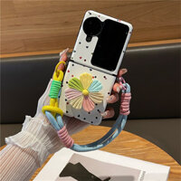 Ốp điện thoại Wave Point đơn giản Hàn Quốc có giá đỡ hoa Dây di động cho OPPO Find N2 Flip Find N3 Flip Shock Back Cover