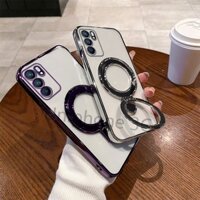 Ốp Giá Đỡ Sang Trọng Cho Oppo Reno 6 5G Pro Vỏ Điện Thoại Di Động Mạ Điện Trong Suốt Bao Gồm Tất Cả Cạnh Chống Rơi Vỏ Mềm Có Giá Đỡ Từ Kim Loại Tròn
