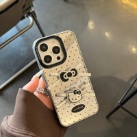 Ốp gương thời trang hoạt hình chấm bi nơ hello Kitty Vỏ chất lượng cao cho 16 15 Pro Max iPhone case 14pro 15promax 13 14pro Vỏ chất lượng cao chống rơi