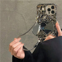 Ốp Gương Tình Yêu Nhăn Thời Trang Hàn Quốc Sang Trọng Có Dây Chuyền Vòng Tay Cho iPhone 11 12 13 14 15 Pro Max Ốp điện thoại Chống Sốc