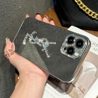 Ốp Gương Trang Điểm Lấp Lánh Sang Trọng Cho iPhone 14 pro Max 14 Plus 13 pro 12 11 Vỏ Bảo Vệ Ống Kính Máy Ảnh Kim Cương Giả