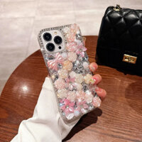 Ốp Hoa Mạ Ngọc Trai Mới Cho IPhone16 15 14 13 12 11 Pro Max Plus 16Pro Full Khoan Vỏ Điện Thoại Chống Sốc