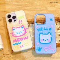 Ốp IP 12/12 Pro 2 lớp mặt thú nét đứt Hello/Meow
