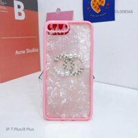 Ốp IP 7+/8+ lưng Đính Chanel kèm lót thạch anh hồng