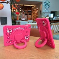 Ốp Ipad Gấu Dâu Silicone Xoay 360 Độ Có Khe Đựng Bút Dòng Mini 6 / Gen 5/6/7/8/9/10 - Air 1/2/3/4/5 - Pro 11''
