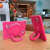 Ốp Ipad Gấu Dâu Silicone Xoay 360 Độ Có Khe Đựng Bút Dòng Mini 6 / Gen 5/6/7/8/9/10 - Air 1/2/3/4/5 - Pro 11''