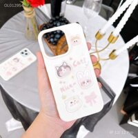Ốp iPhone 12/12 Pro giả da dẻo Cat Nice nền kem