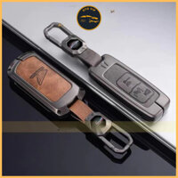 Ốp khóa xe viền kim loại mặt da bò 2 nút nhỏ bảo vệ chìa khóa xe máy Smartkey Honda 2022 Vision, SH Mode, Air Blade,.