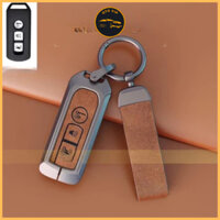 Ốp khóa xe viền kim loại mặt da bò Smartkey Xe Máy 3 nút: Vision, SH Mode, Air Blade, Lead