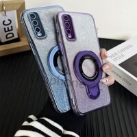 Ốp khung sang trọng VIVO Y20 2021 Y20i Y20A Y12A Y12S Y20S G D Vỏ điện thoại di động mạ điện Vỏ mềm chống rơi viền bao gồm tất cả với giá đỡ từ tính bằng kim loại tròn