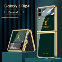 Ốp Kính Màu Mạ Điện Flip5 Ốp Lưng Điện Thoại Thích Hợp Cho Samsung Galaxy Z Flip4 Ốp Lưng Điện Thoại Nai Sừng Tấm Flip3 Vỏ Bảo Vệ Với Phim Màn Hình Nhỏ