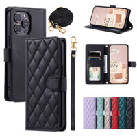 Ốp Lật Cho iPhone 16e 16 12 13 Pro Max 14 15 Plus Sang Trọng Bao Da PU Ví Có Khe Cắm Thẻ Giá Đỡ Mềm TPU Ốp Lưng Đeo Ngang Dây Đeo Dây