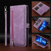 Ốp Lật Dây Kéo Cho OPPO A94 A96 A76 A16 A54S A54 A53 A33 A52 A72 A92 Reno 7 Pro 7Z 5F 6Z 5Z Giá Đỡ Thẻ Đa Năng Ví Da Chống Vỡ Vỏ Điện Thoại Có Dây Đeo