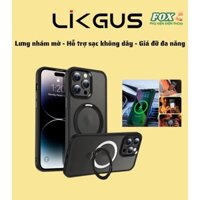 Ốp Likgus lưng mờ hỗ sạc không dây kèm ring cho IPhone 12Promax 13Promax 14Promax 15Promax 16Promax