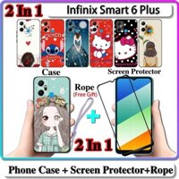 Ốp lưng 2 TRONG 1 Infinix Smart 6 Plus có kính cường lực cong bảo vệ màn hình gốm cho bé gái và mèo con Serise