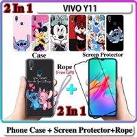 Ốp lưng 2 TRONG 1 VIVO Y11 có kính cường lực cong bảo vệ màn hình bằng gốm Stich và Minnie