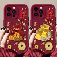 Ốp Lưng Cho IPhone 16 15 14 13 11 Pro Max 12 Mini X XR 7 8 6 6S Plus Ốp Lưng Silicon Mềm 3D Vàng Đồng Xu Làm Giàu Tết Nguyên Đán