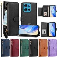 Ốp Lưng Cho Moto G05 G15 G35 G45 G55 G75 G85 Edge40 Neo Edge 50 Fusion G Play G Power G Stylus 5G 2025 Dây Kéo Ví Lật Tích Hợp Chân Đế Bảo Vệ