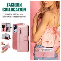 Ốp Lưng Cho OPPO A3X A3 Pro A17 A17K A57 A96 A76 A16 A54 A55 A15 A15s A74 A95 A94 A9 A5 2020 Ví Dây Kéo Chắc Chắn Da Lật Folio Chân Đế Vỏ Điện Thoại Có Dây Đeo Vai