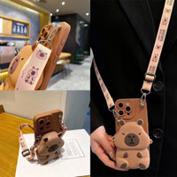 Ốp Lưng Cho Samsung Galaxy S20 Ultra S10 plus S10 + Note20 Ultra Note10 lite M33 M55 5G Ốp Điện Thoại TPU Mềm 3D Hoạt Hình Dễ Thương Capbara Thẻ Ví Silicon Vỏ Bảo Vệ Có Dây Buộc