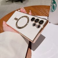 Ốp lưng cho samsung s22 ultra 5G trong suốt viền mạ si cao cấp - hàng nhập khẩu chính hãng - viền vàng