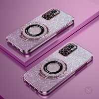 Ốp Lưng Cho Xiaomi Redmi Note 14 13 11 10 Pro 11S 10S 14Pro Plus Bling Long Lanh Ring Giá Đỡ Từ Tính Vỏ Bảo Vệ Mềm